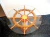 SH89640 - 30" Ship Wheel Table w/ 36" Glass & Rope Base.