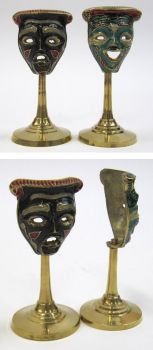 BR20072 - Brass Drama Laughing/Crying Masks, on Pedestals, 4.5