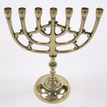 BR22222S - 7-Branch Brass Temple Menorah (small)