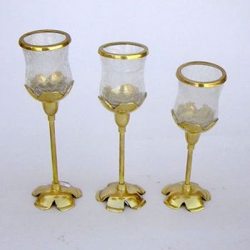 BR22282 - Candle Holder, Set Of Three, Tulip