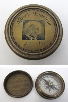 BR483941 - Engraved Brass Albert Einstein Compass B, Screw-On Lid