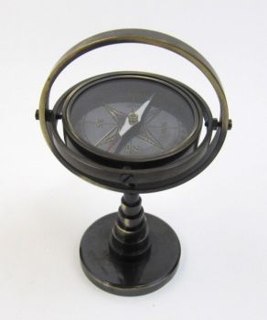 BR48412K - Brass Gimbal Stand Compass. Antique Finish