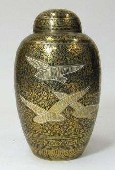 BR6769 - Solid Brass Memorial Urn Doves