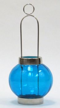 IR15370 - Candle T-Light Sliding Lantern Blue Glass Round