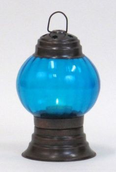 IR15376 - Iron T-Light Candle Lantern Antique Finish Glass Sphere, Step Base