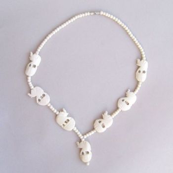 JR122 - Necklace, Bone 7 Elephants