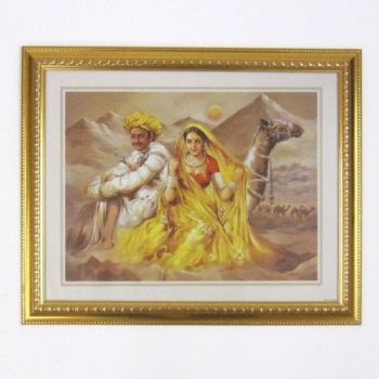 MR3306 - Painting With Frame And Glass Cover - Couple On Camel