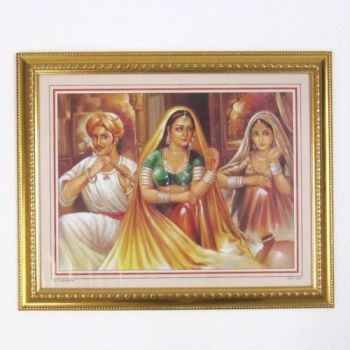 MR3318 - Painting With Frame And Glass Cover - Two Women With Flute Player