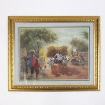 MR3327 - Painting With Frame And Glass Cover - Man In Between Two Cows