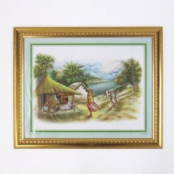 MR3328 - Painting With Frame And Glass Cover - Family By River