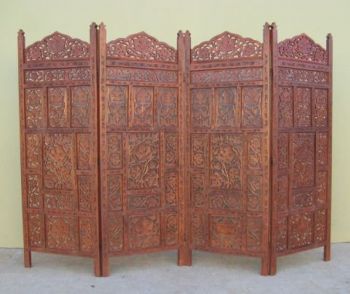 SH15803 - Carved Wooden Screen, Room Divider, 4 Panel