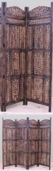 SH1584A - Carved Wooden Room Divider / Screen 4 Panel 6 Feet Mango Wood Antique Sh Finish