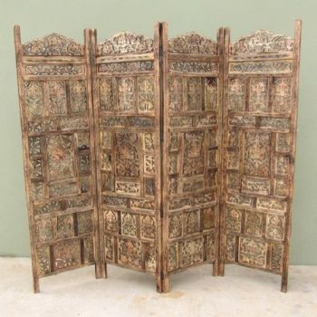 SH158AM - Carved Wooden Screen Angoori Antique Finish