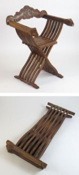 SH70191 - Carved wooden folding medieval chair