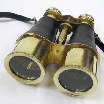 BR48532 - Brass Binoculars w/ Faux Leather Wrap