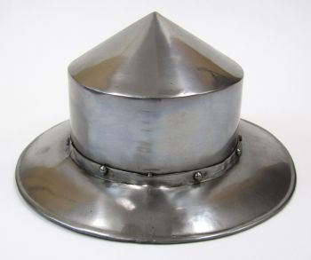 IR80625D - Larp Helmet Kettle Hat 16 Gauge Chin Strap, Faux Leather Lined